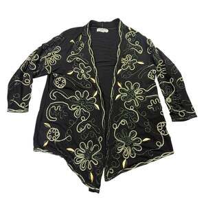 Lauren Michelle Woman Plus Size Black Metallic Floral Embroidered Cardigan